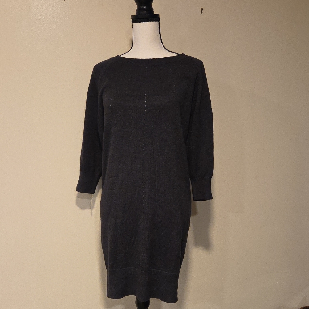 Ralph Lauren Dark Grey / Black Ribbed 3/4 Sleeve Sweater Dress